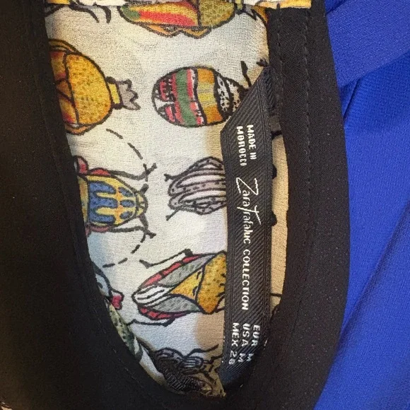 Zara Multicolor Insect Print Blouse with Black Collar - Picture 3 of 3